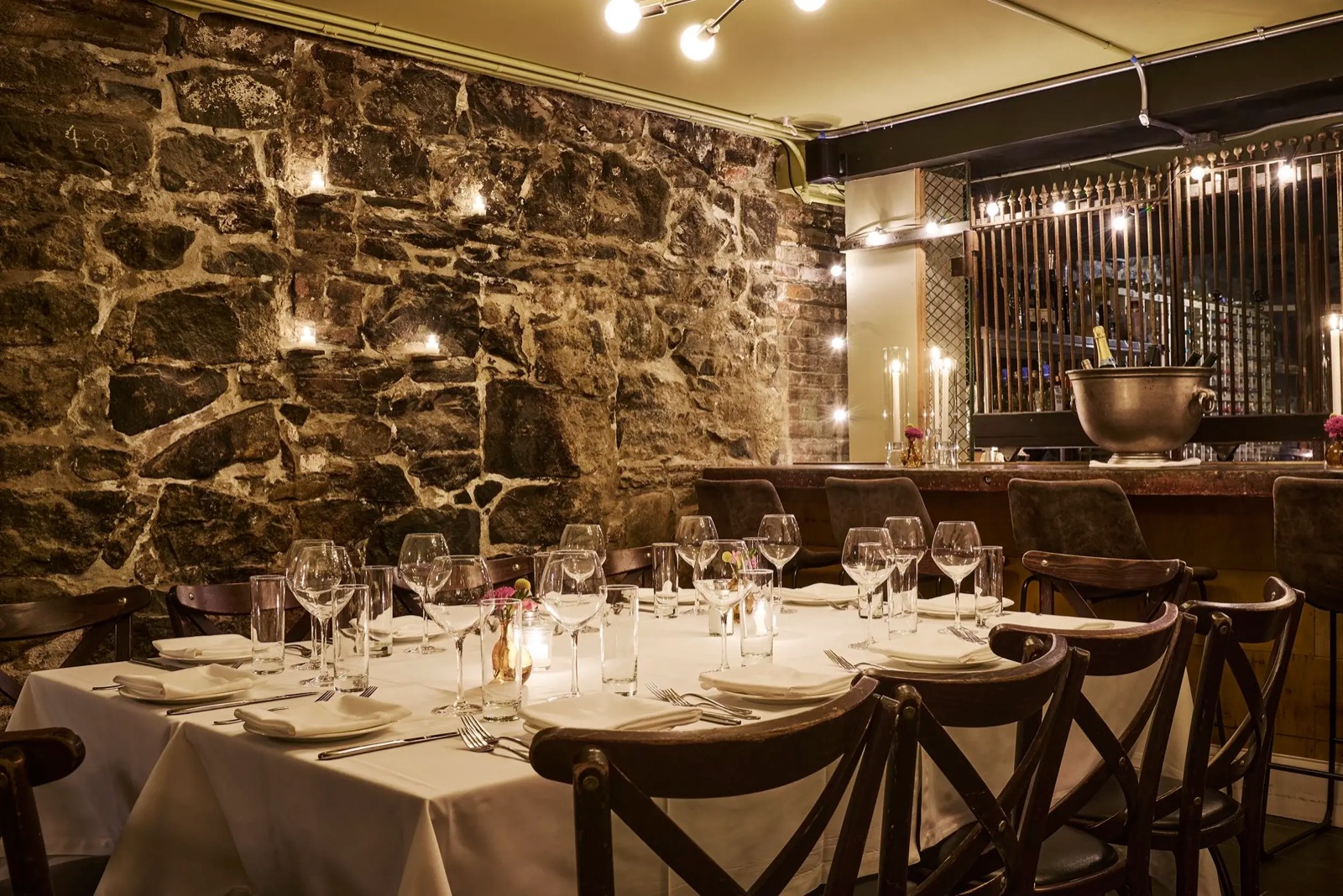 A private dining room at Sociale in Brooklyn set for dinner